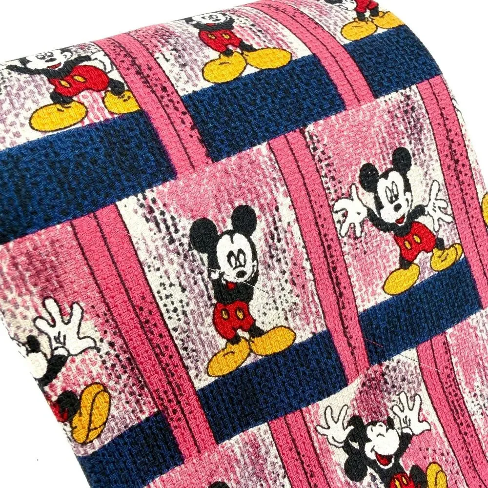Vintage 90s Mickey & Co Disney Pink Navy 100% Silk Mickey Mouse Necktie